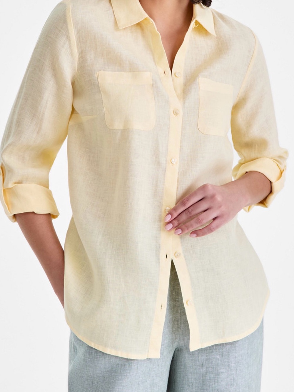 Butter Yellow 100% Linen Button-Up Top and Pants Set - Picture 10 of 10